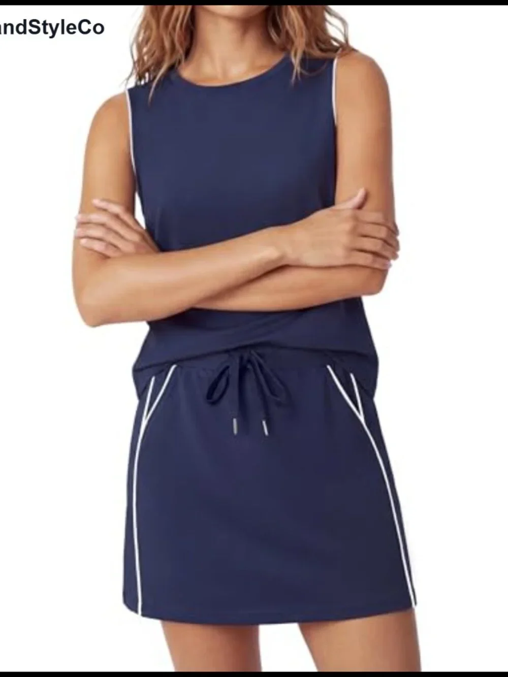 Women's 2 Piece Skirt Set Sleeveless Summer Travel Outfit with Pockets